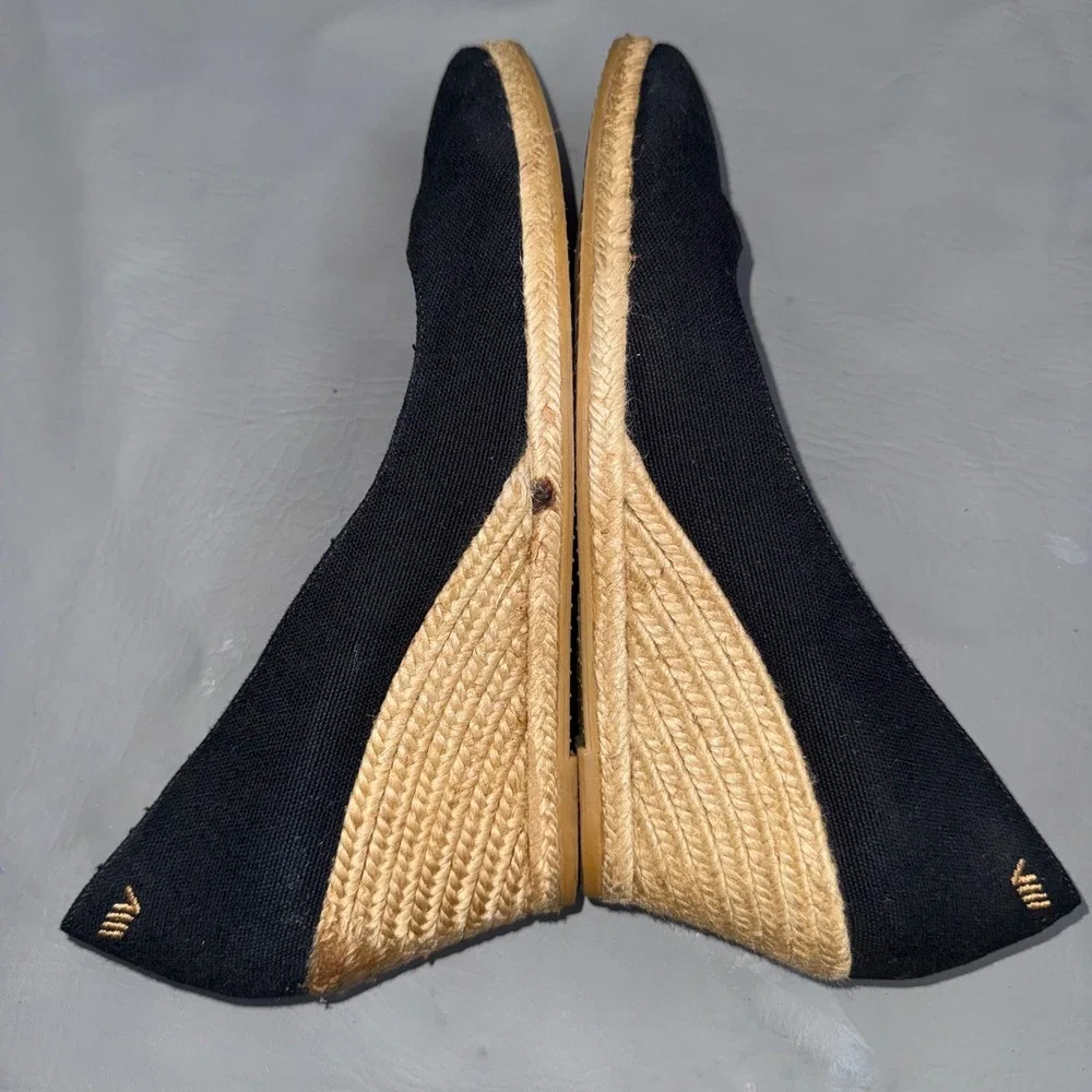 Viscata Barcelona Black Canvas Pointed Toe Wedge Espadrille Pumps Spain‎ Size 42